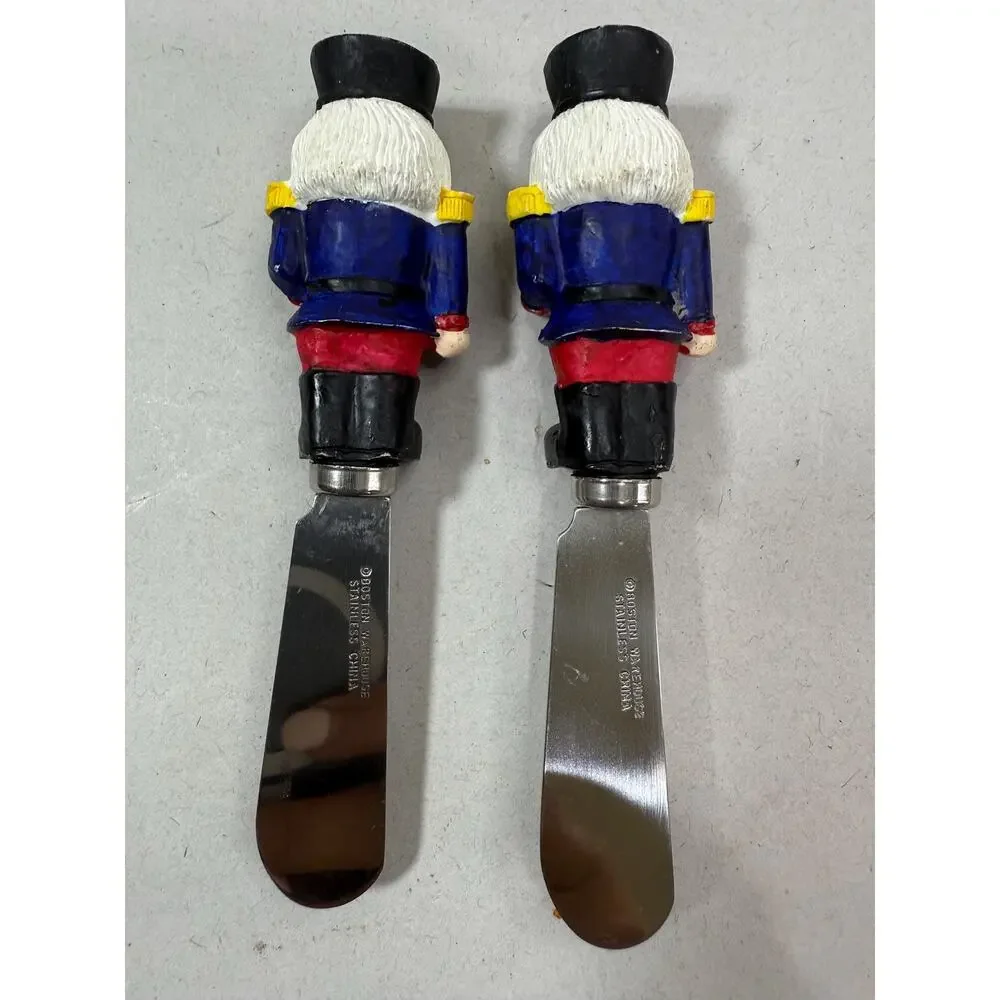Vintage Nutcracker Cheese Knives Set of 2 Boston Warehouse Ceramic Handles